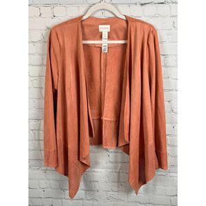 CHICO'S perforated faux suede orange peach open front draped jacket 1 (M) NWOT